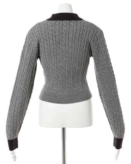 INGNI(イング) ケーブル胸刺しゅう配色ポロニット グレー/クロ