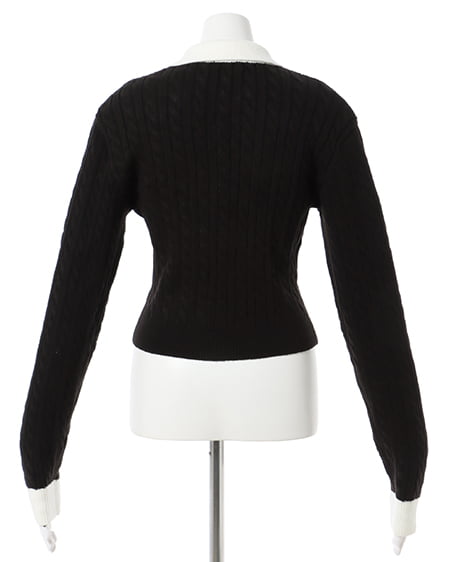 INGNI(イング) ケーブル胸刺しゅう配色ポロニット クロ/オフホワイト