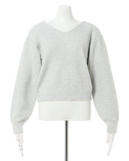 INGNI(イング) Vネックフェザーヤーンラメニット アイボリー