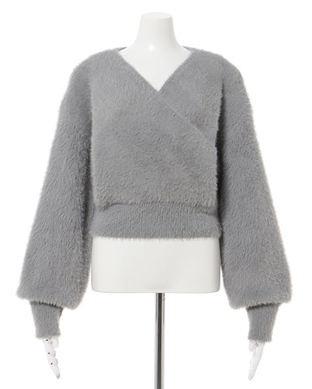 INGNI(イング) フェザーヤーンカシュクールクロップドニット グレー