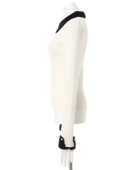 INGNI(イング) 配色襟/袖フェザーヤーンニット オフホワイト/クロ