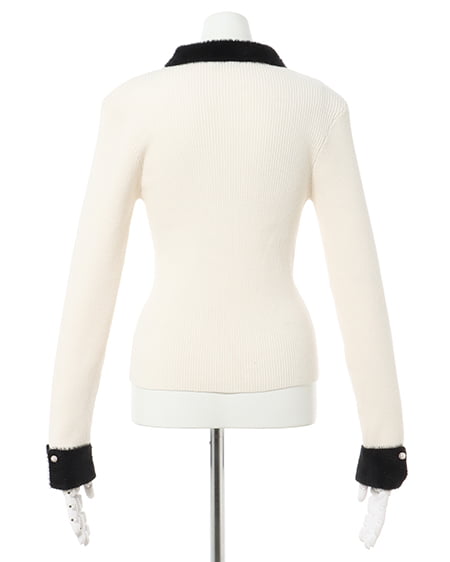 INGNI(イング) 配色襟/袖フェザーヤーンニット オフホワイト/クロ