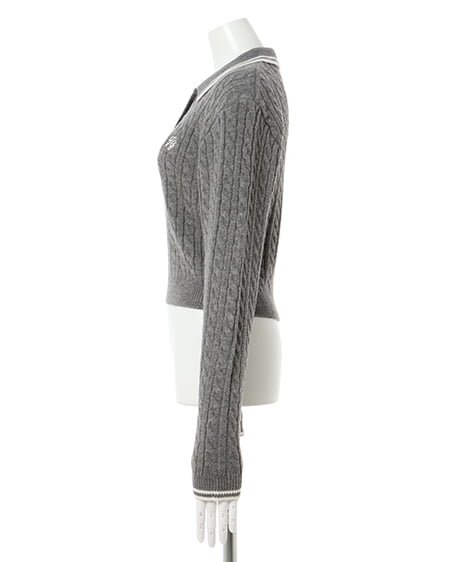 INGNI(イング) 襟ラインケーブルポロニット グレー/オフホワイト