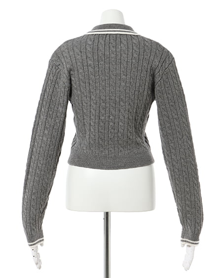 INGNI(イング) 襟ラインケーブルポロニット グレー/オフホワイト