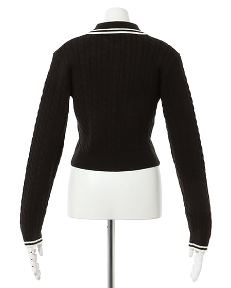 INGNI(イング) 襟ラインケーブルポロニット クロ/オフホワイト