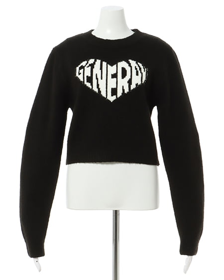 INGNI(イング) ショート丈もちもちハートロゴニット クロ/オフホワイト