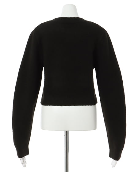 INGNI(イング) ショート丈もちもちハートロゴニット クロ/オフホワイト