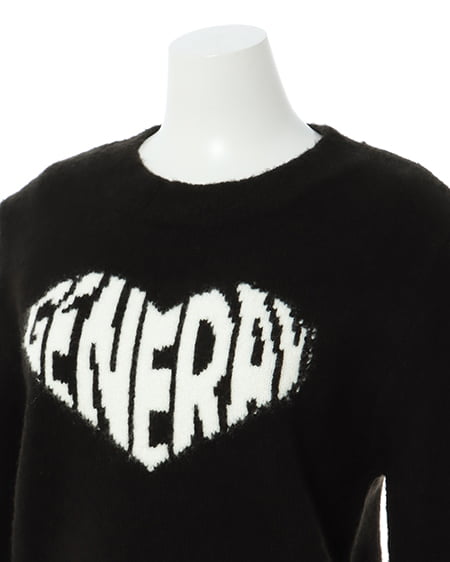 INGNI(イング) ショート丈もちもちハートロゴニット クロ/オフホワイト