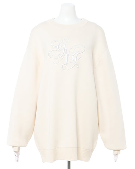INGNI（イング） クルーネックイニシャル刺しゅうチュニックニット ｱｲﾎﾞﾘｰ