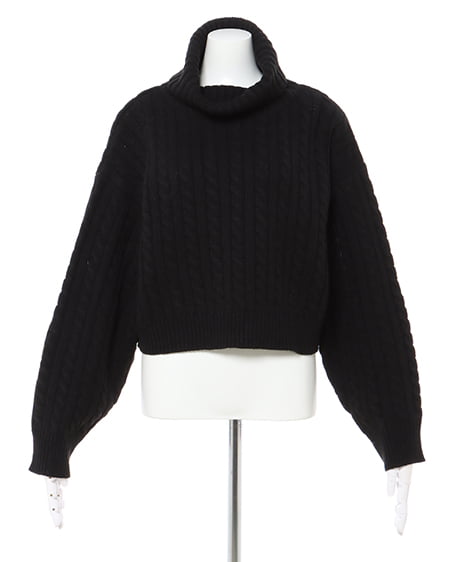 INGNI(イング) ショート丈オフタートルケーブルニット クロ