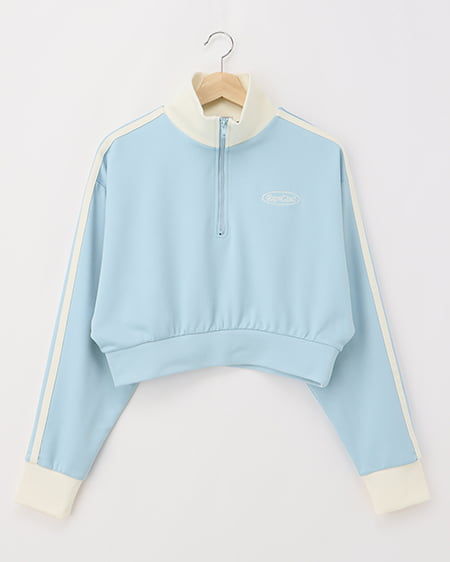 サイドライン胸ロゴショート丈ハーフZIPジャージ