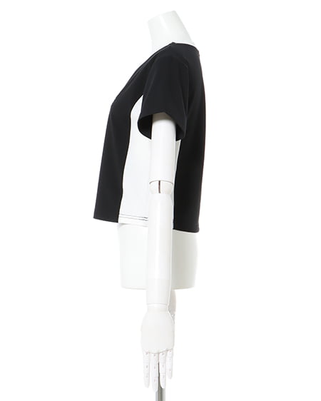 INGNI(イング) サイドライン配色Tシャツ クロ/オフホワイト