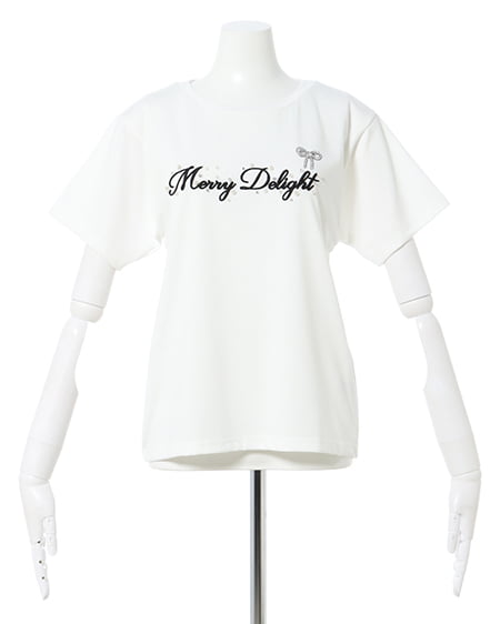 INGNI(イング) ふくれ刺しゅう装飾ロゴTシャツ オフホワイト/クロ