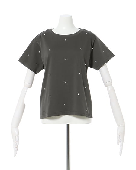 INGNI（イング） ラインストーン飛ばしTシャツ ﾁｬｺｰﾙｸﾞﾚｰ