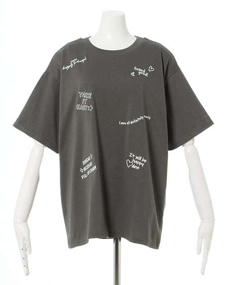 INGNI（イング） ロゴ飛ばしTシャツ ﾁｬｺｰﾙｸﾞﾚｰ