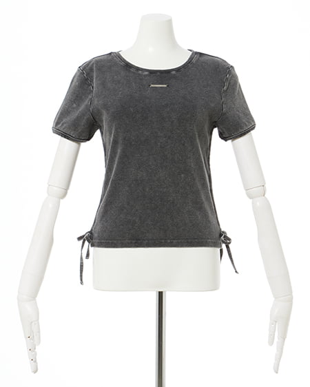 INGNI(イング) サイドギャザープレート付ピグメントリブTシャツ クロ