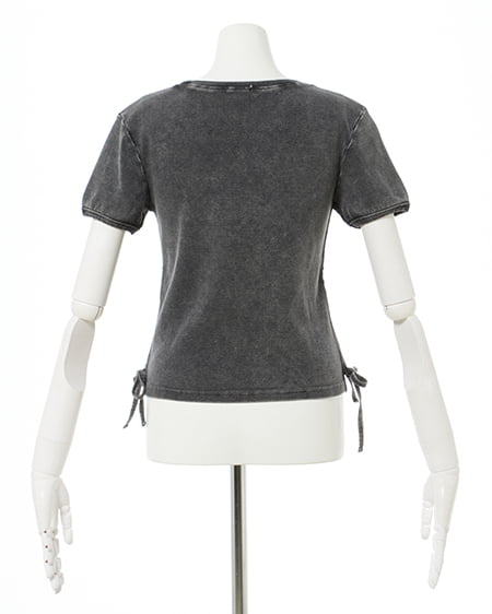 INGNI(イング) サイドギャザープレート付ピグメントリブTシャツ クロ