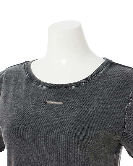 INGNI(イング) サイドギャザープレート付ピグメントリブTシャツ クロ