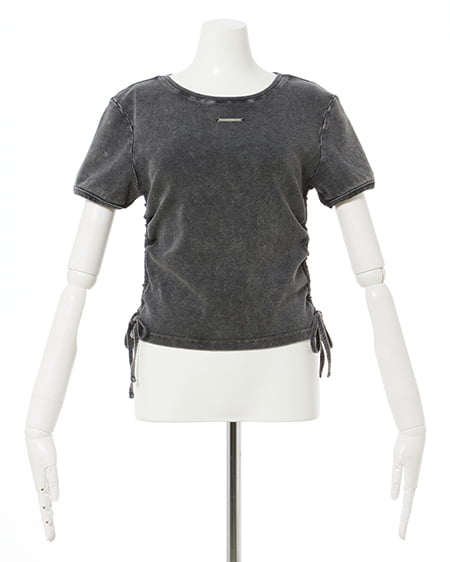 INGNI(イング) サイドギャザープレート付ピグメントリブTシャツ クロ