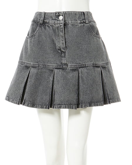 INGNI(イング) 裾切替プリーツデニムミニスカート/C ライトグレー