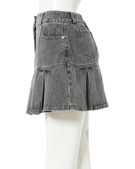 INGNI(イング) 裾切替プリーツデニムミニスカート/C ライトグレー