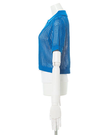 INGNI（イング） フロントジップメッシュ半袖ニット ﾌﾞﾙｰ