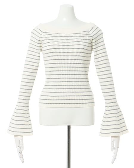 INGNI(イング) オフショルフレアスリーブニット オフホワイト/グレー