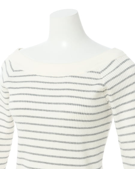 INGNI(イング) オフショルフレアスリーブニット オフホワイト/グレー