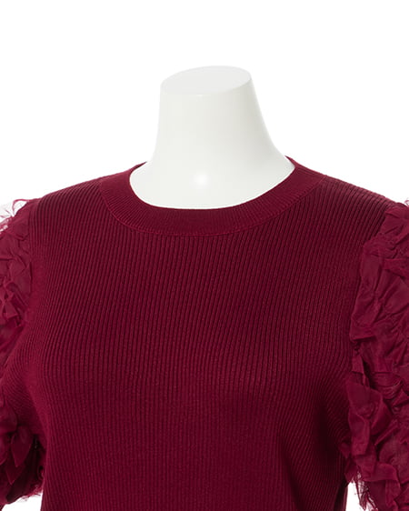 INGNI(イング) フリルスリーブニット ボルドー