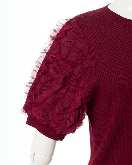INGNI(イング) フリルスリーブニット ボルドー