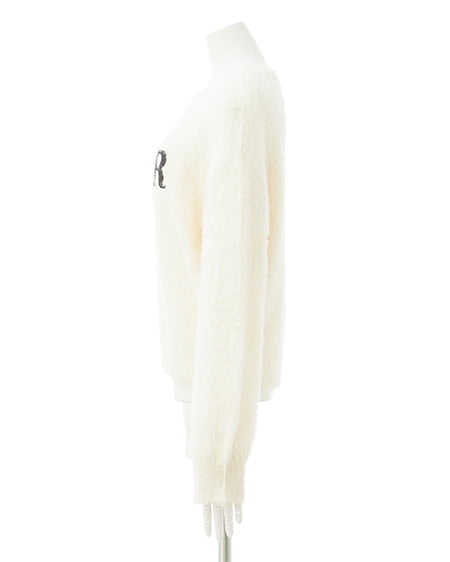 INGNI(イング) ショート丈フェザー貼付ロゴニット アイボリー/クロ