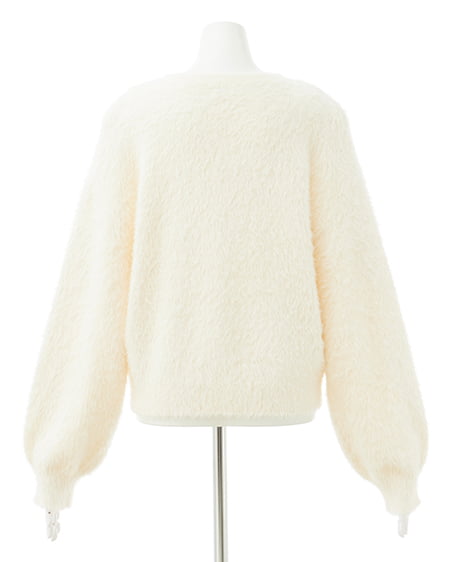 INGNI(イング) ショート丈フェザー貼付ロゴニット アイボリー/クロ