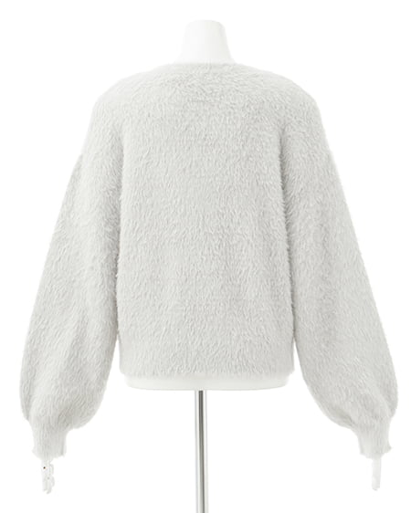 INGNI(イング) ショート丈フェザー貼付ロゴニット グレー/オフホワイト