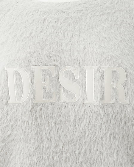 INGNI(イング) ショート丈フェザー貼付ロゴニット グレー/オフホワイト