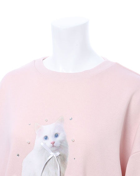 INGNI(イング) 装飾リボン付ねこスウェットトップス ライトピンク