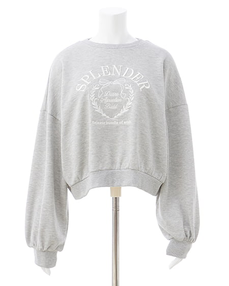 INGNI(イング) リボンカレッジロゴショートスウェットトップス グレー/オフホワイト