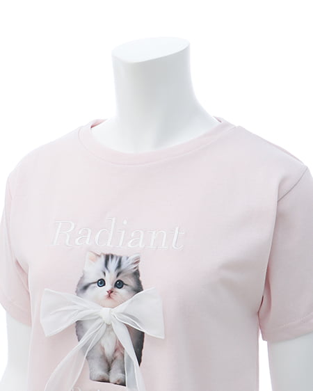 INGNI（イング） 装飾リボン付ねこTシャツ ﾗｲﾄﾋﾟﾝｸ