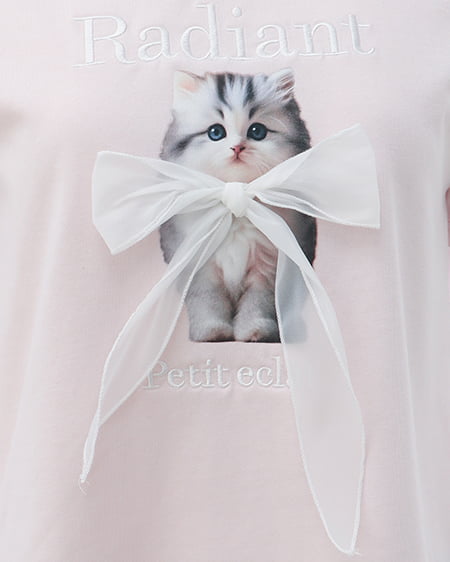 INGNI（イング） 装飾リボン付ねこTシャツ ﾗｲﾄﾋﾟﾝｸ