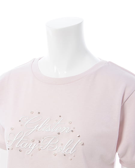 INGNI（イング） 装飾付ふくれ刺繍ロゴTシャツ ﾗｲﾄﾋﾟﾝｸ/ｵﾌﾎﾜｲﾄ