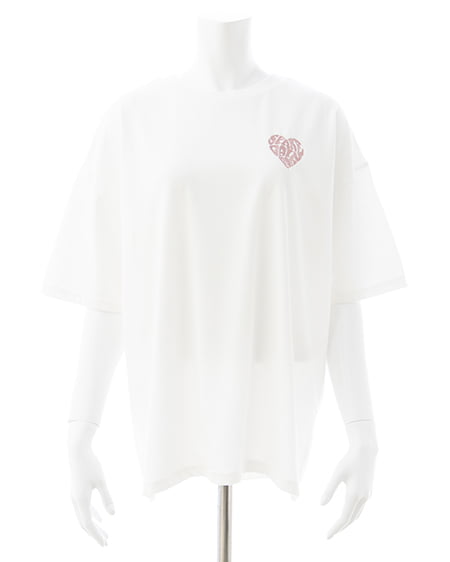 INGNI（イング） Backハート貼付チュニックTシャツ／Ａ ｵﾌﾎﾜｲﾄ/ﾋﾟﾝｸ