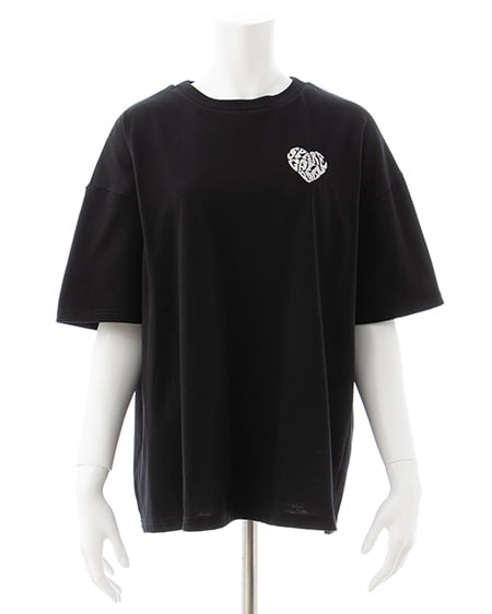 INGNI（イング） Backハート貼付チュニックTシャツ ｸﾛ/ｵﾌﾎﾜｲﾄ