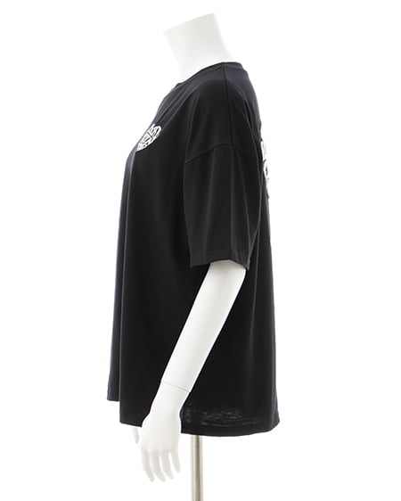 INGNI（イング） Backハート貼付チュニックTシャツ ｸﾛ/ｵﾌﾎﾜｲﾄ
