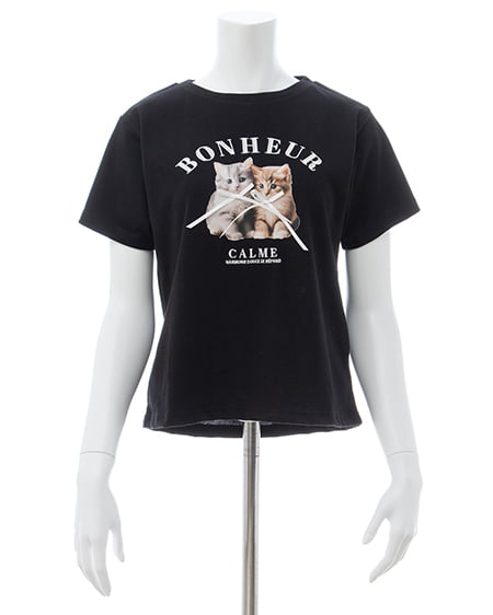 INGNI（イング） リボン付ねこTシャツ ｸﾛ