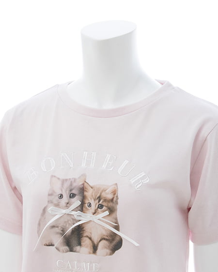 INGNI（イング） リボン付ねこTシャツ ﾗｲﾄﾋﾟﾝｸ