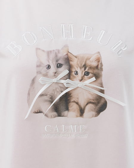INGNI（イング） リボン付ねこTシャツ ﾗｲﾄﾋﾟﾝｸ