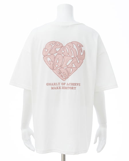 INGNI（イング） Backハート貼付チュニックTシャツ ｵﾌﾎﾜｲﾄ/ﾋﾟﾝｸ