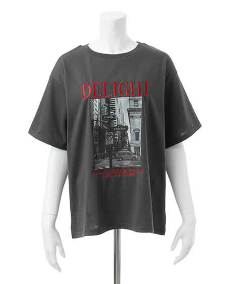 INGNI（イング） 転写フォトTシャツ ﾁｬｺｰﾙｸﾞﾚｰ/ｱｶ