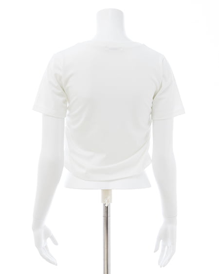 INGNI（イング） デニム貼付サイドギャザーTシャツ ｵﾌﾎﾜｲﾄ