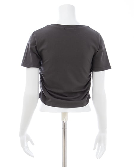 INGNI（イング） デニム貼付サイドギャザーTシャツ ﾁｬｺｰﾙｸﾞﾚｰ