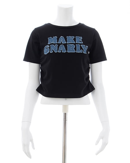 INGNI（イング） デニム貼付サイドギャザーTシャツ ｸﾛ